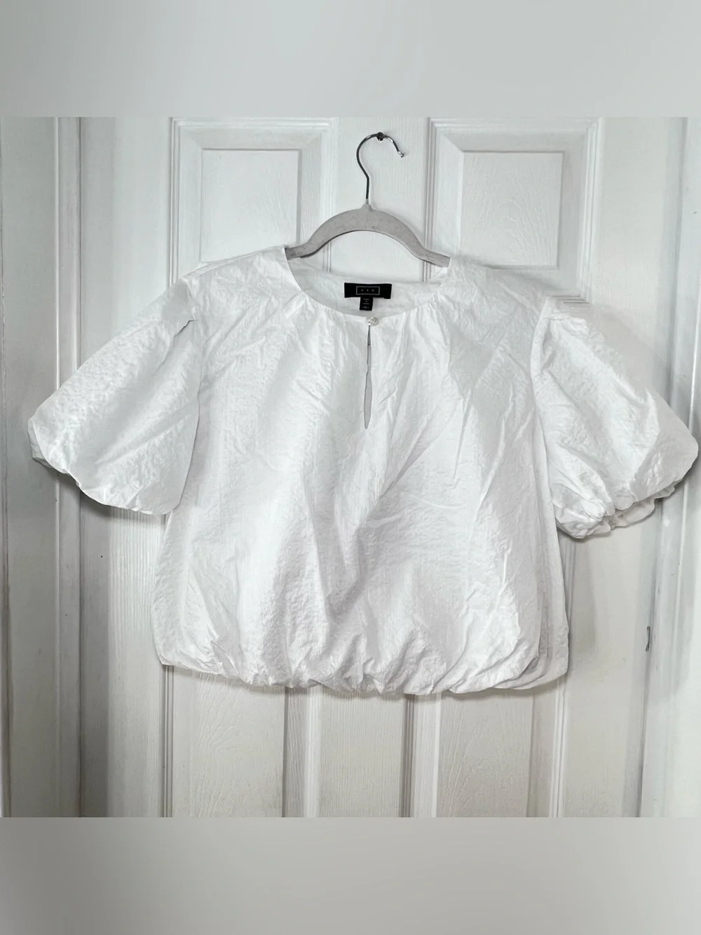 AYR The Puff Puff Blouse Top Short Puff Sleeves White Crinkle Size Medium